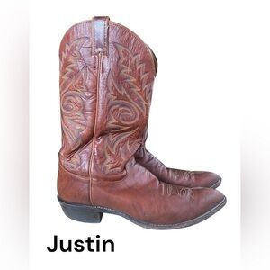 JUSTIN Western Cowboy Marble Brown Leather Boots Style # 1562 SZ 13D